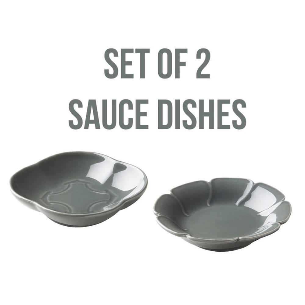 Retired IKEA FÖSSTA Sauce dish, set of 2, gray/green/petals